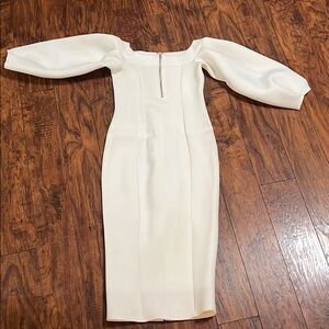 Off shoulder puff sleeve white midi dress